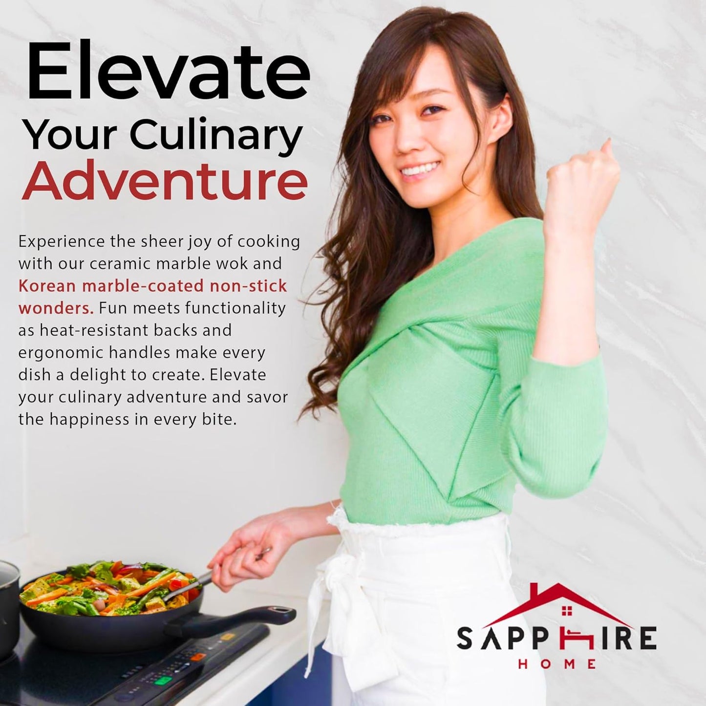 Nonstick Ceramic Wok and Frying Pan Set - Premium 9-Layered Cookware for Saute and Stir-Fry - Induction Ready 8-Inch