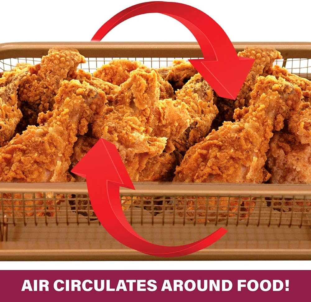 Nonstick Copper Crisper Air Fryer Tray Set for Convection Oven - 2 Piece Gotham Steel Basket for Baking & Crispy Foods - Large 12.5" x 9", Dishwasher Safe