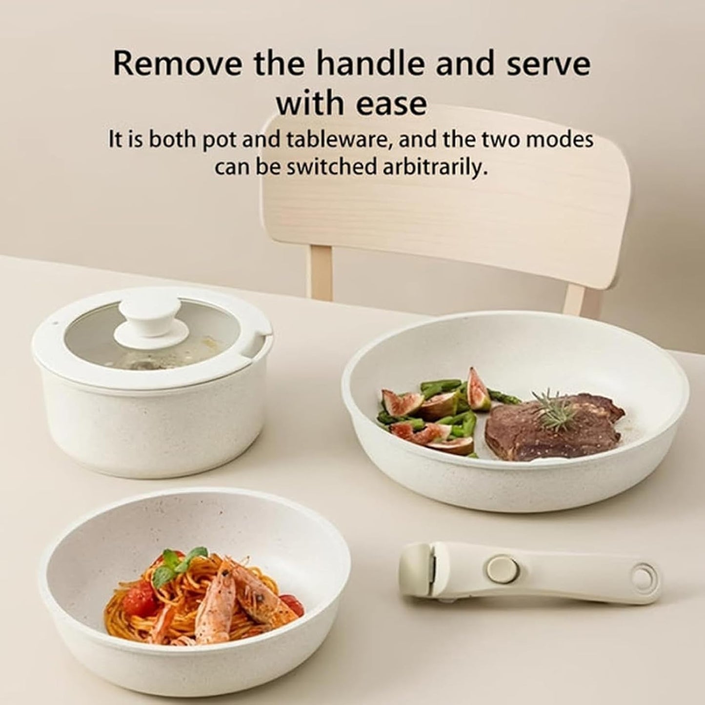 Nonstick Gourmetific Cookware Set with Detachable Handle - 11 Piece Ceramic Pots and Pans - Dishwasher Safe Kitchen Set