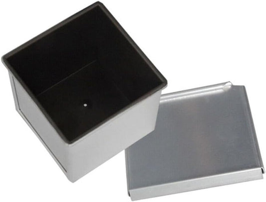 Nonstick Pullman Loaf Pan with Lid for Baking Bread and Cake in Toaster Oven - Mini Square Toast Box Mould, Silver