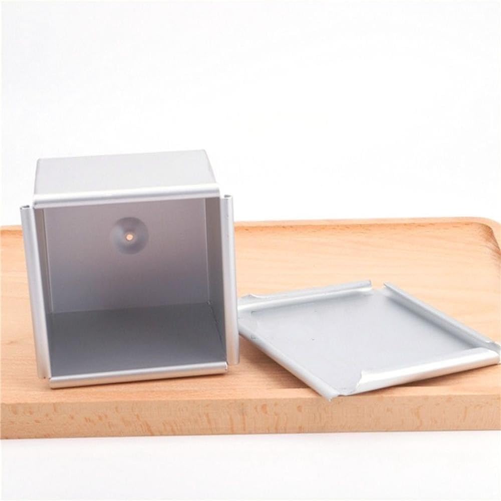 Nonstick Pullman Loaf Pan with Lid for Baking Bread and Cake in Toaster Oven - Mini Square Toast Box Mould, Silver