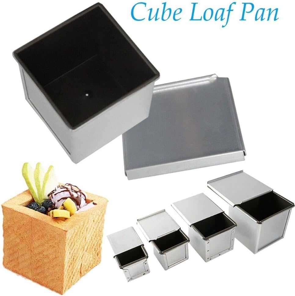 Nonstick Pullman Loaf Pan with Lid for Baking Bread and Cake in Toaster Oven - Mini Square Toast Box Mould, Silver