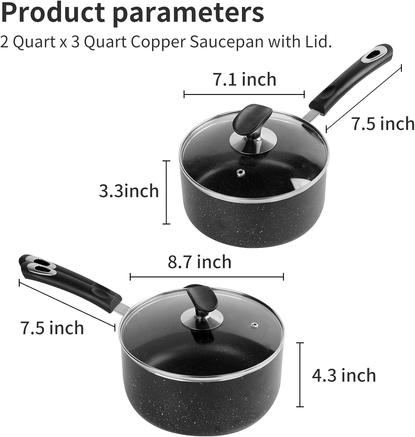 Nonstick Saucepan Set with Glass Lid - 2Qt and 3Qt Non Stick Small Pot for Home Kitchen