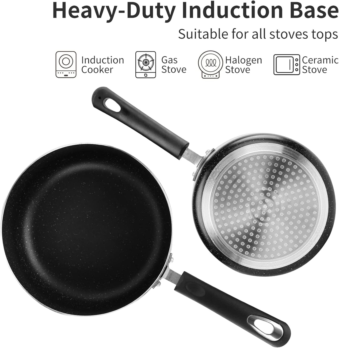 Nonstick Saucepan Set with Glass Lid - 2Qt and 3Qt Non Stick Small Pot for Home Kitchen