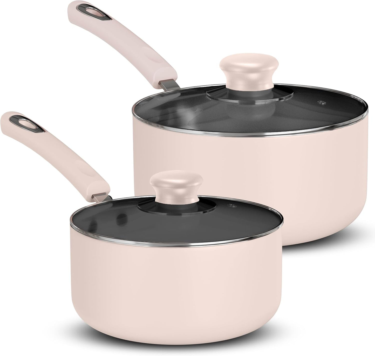 Nonstick Saucepan Set with Lid, 1 Quart and 2 Quarts - Ideal for Home or Restaurant Cooking - Pink-Black Color
