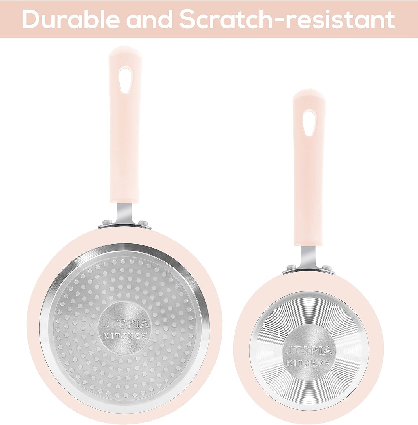 Nonstick Saucepan Set with Lid, 1 Quart and 2 Quarts - Ideal for Home or Restaurant Cooking - Pink-Black Color