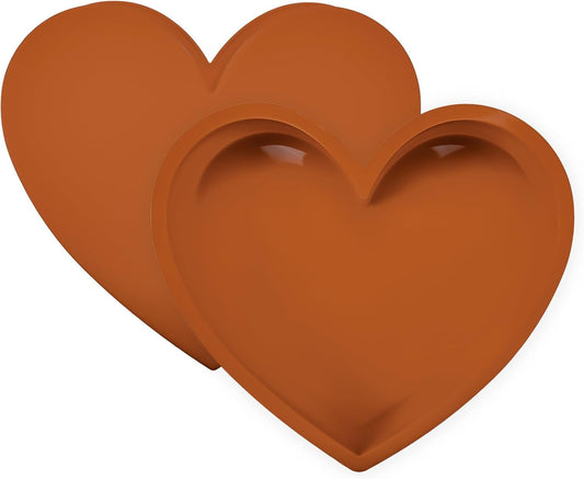 Nonstick Silicone Heart Cake Pans - Set of 2, 10 Inch Heart Shaped Mold, Food Grade Silicone, Oven and Microwave Safe - Brown