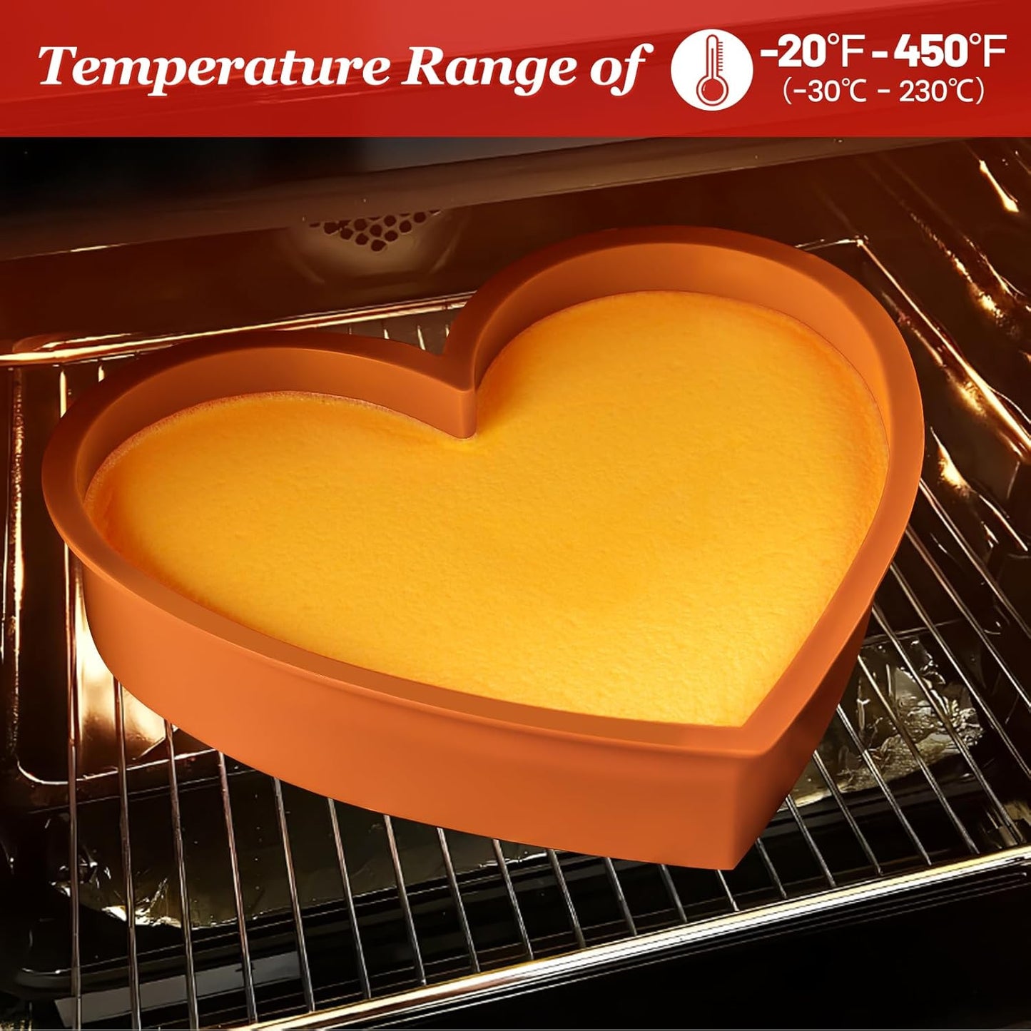 Nonstick Silicone Heart Cake Pans - Set of 2, 10 Inch Heart Shaped Mold, Food Grade Silicone, Oven and Microwave Safe - Brown