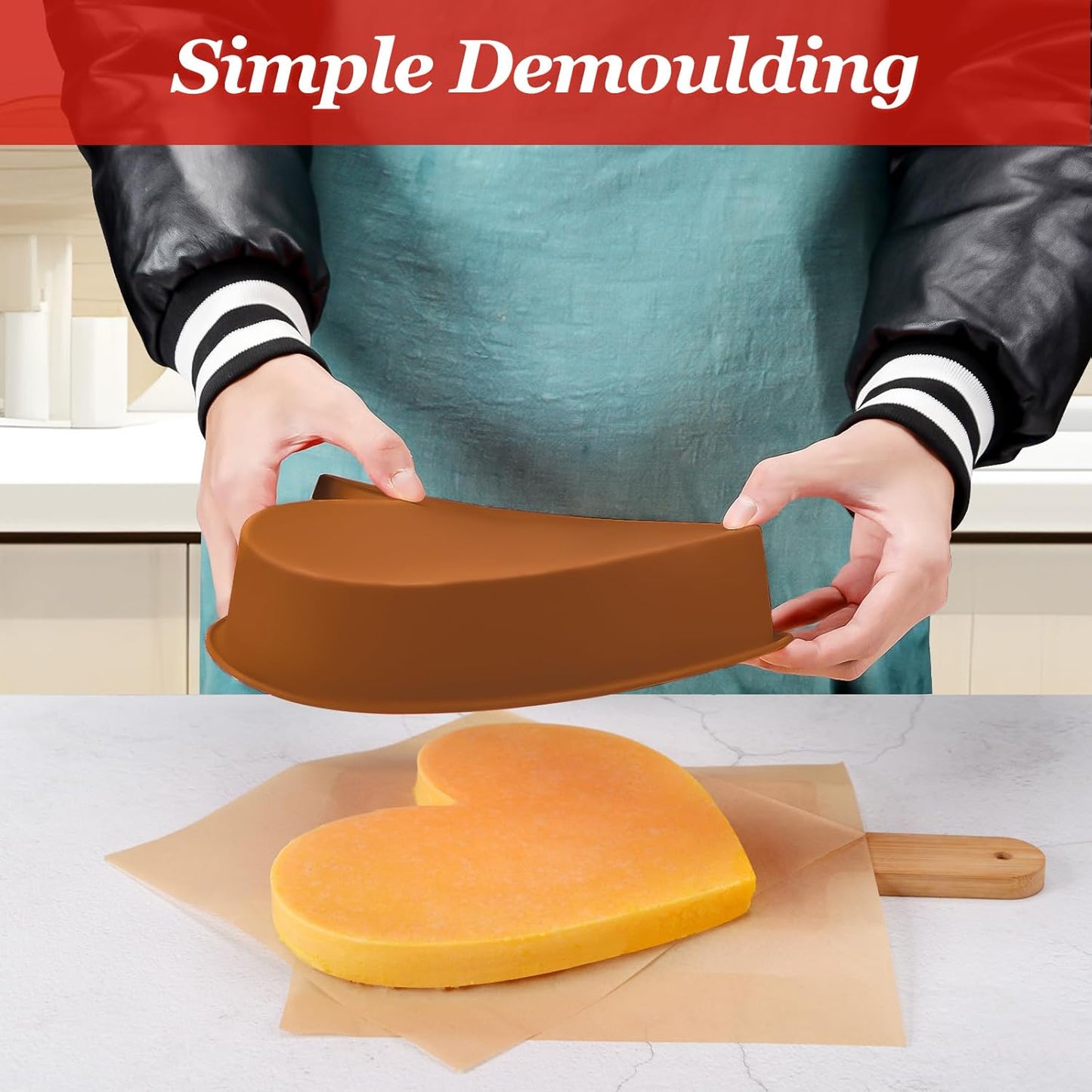 Nonstick Silicone Heart Cake Pans - Set of 2, 10 Inch Heart Shaped Mold, Food Grade Silicone, Oven and Microwave Safe - Brown