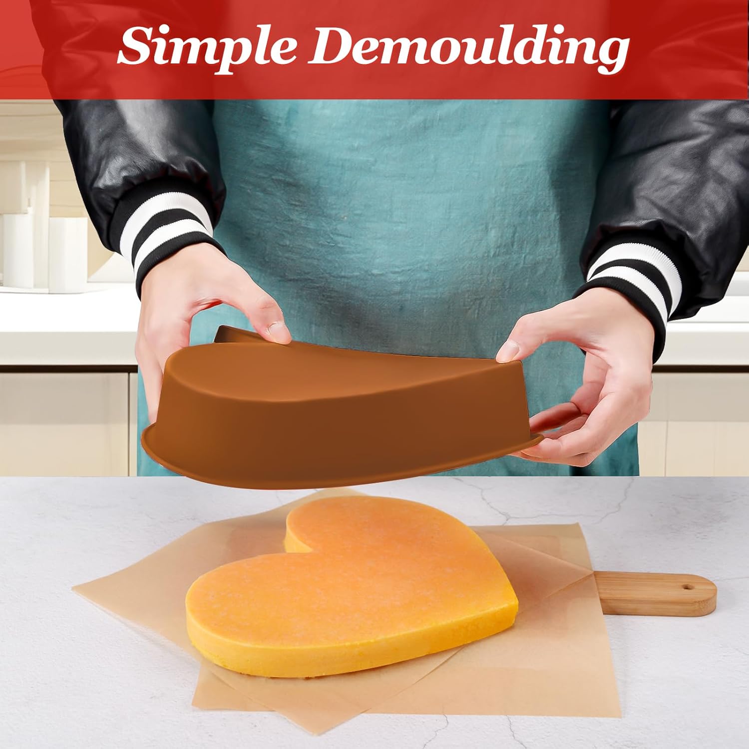 Nonstick Silicone Heart Cake Pans - Set of 2, 10 Inch Heart Shaped Mold, Food Grade Silicone, Oven and Microwave Safe - Brown