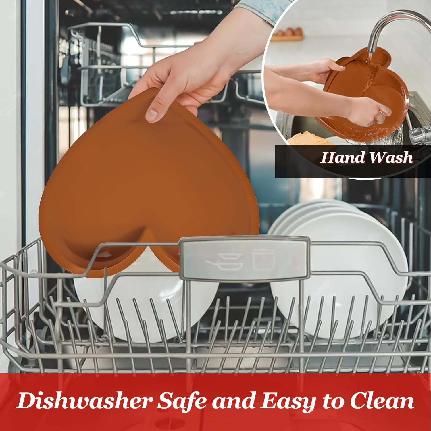 Nonstick Silicone Heart Cake Pans - Set of 2, 10 Inch Heart Shaped Mold, Food Grade Silicone, Oven and Microwave Safe - Brown