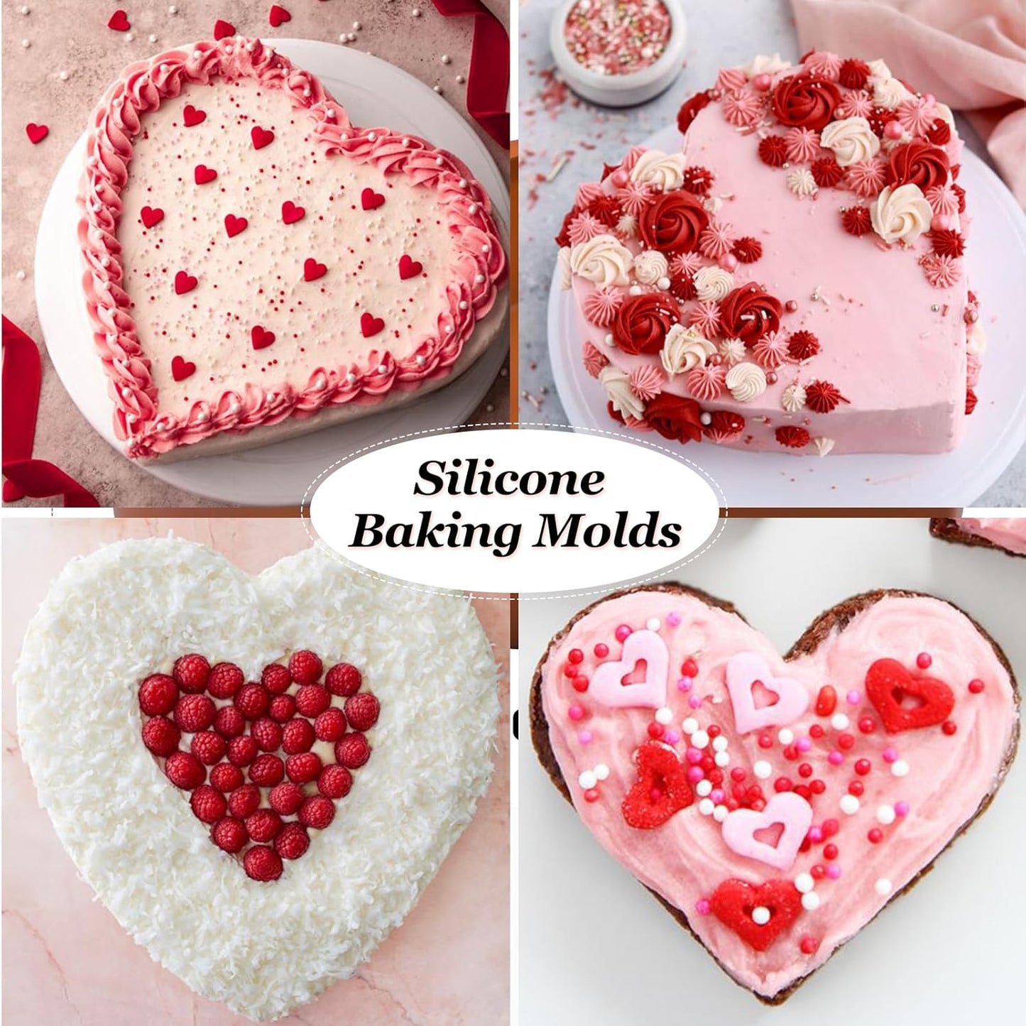 Nonstick Silicone Heart Cake Pans - Set of 2, 10 Inch Heart Shaped Mold, Food Grade Silicone, Oven and Microwave Safe - Brown