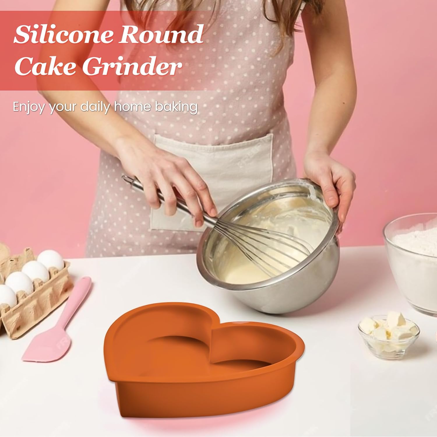 Nonstick Silicone Heart Cake Pans - Set of 2, 10 Inch Heart Shaped Mold, Food Grade Silicone, Oven and Microwave Safe - Brown