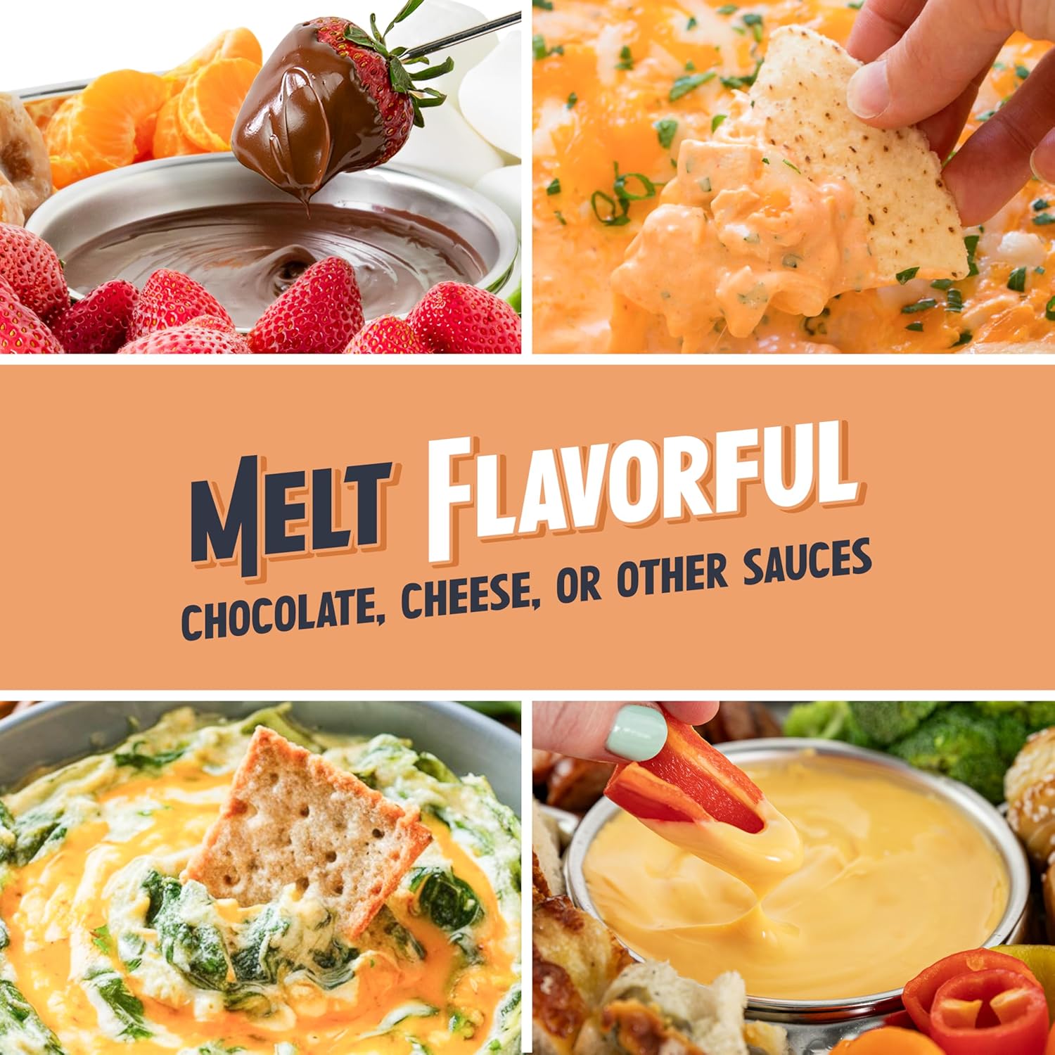 Nostalgia Electric Fondue Pot Set with Temperature Control & 4 Dipping Forks - Chocolate & Cheese Fondue Kit for Parties - Stainless Steel, 10oz