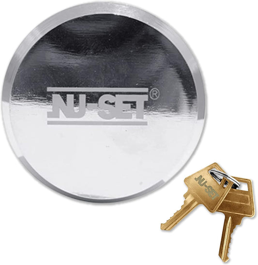 NU-Set 2-7/8" Heavy Duty Solid Steel Hockey Puck Padlock with Hidden Shackle Design, Chrome Finish, 5373-3
