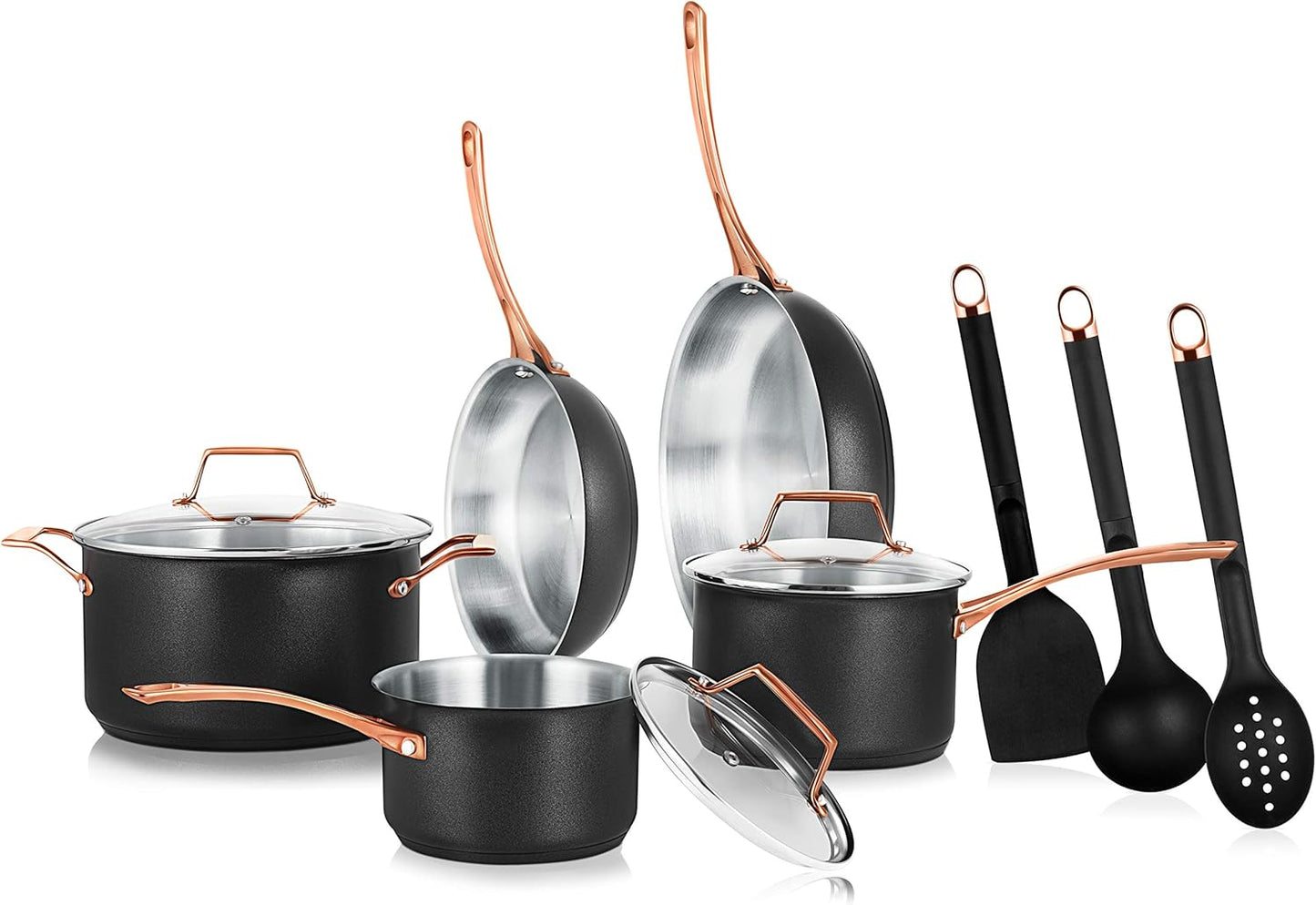 NutriChef 11-Piece Kitchen Set with Modern Non-Stick Cookware and Stylish Golden Handles