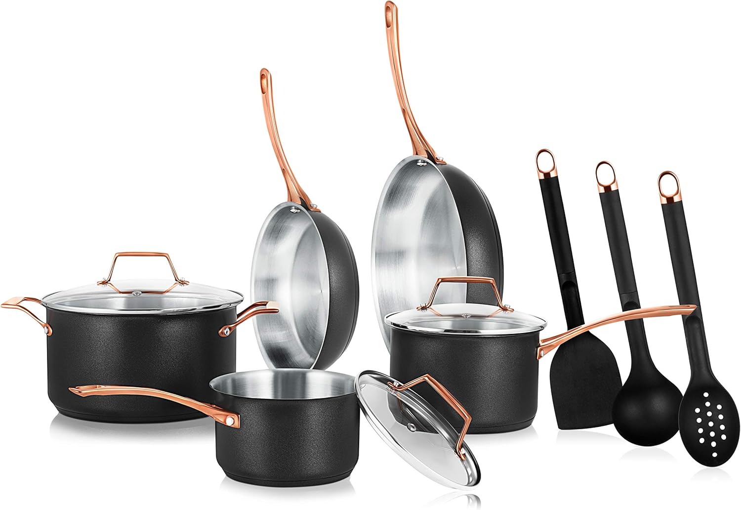 NutriChef 11-Piece Kitchen Set with Modern Non-Stick Cookware and Stylish Golden Handles