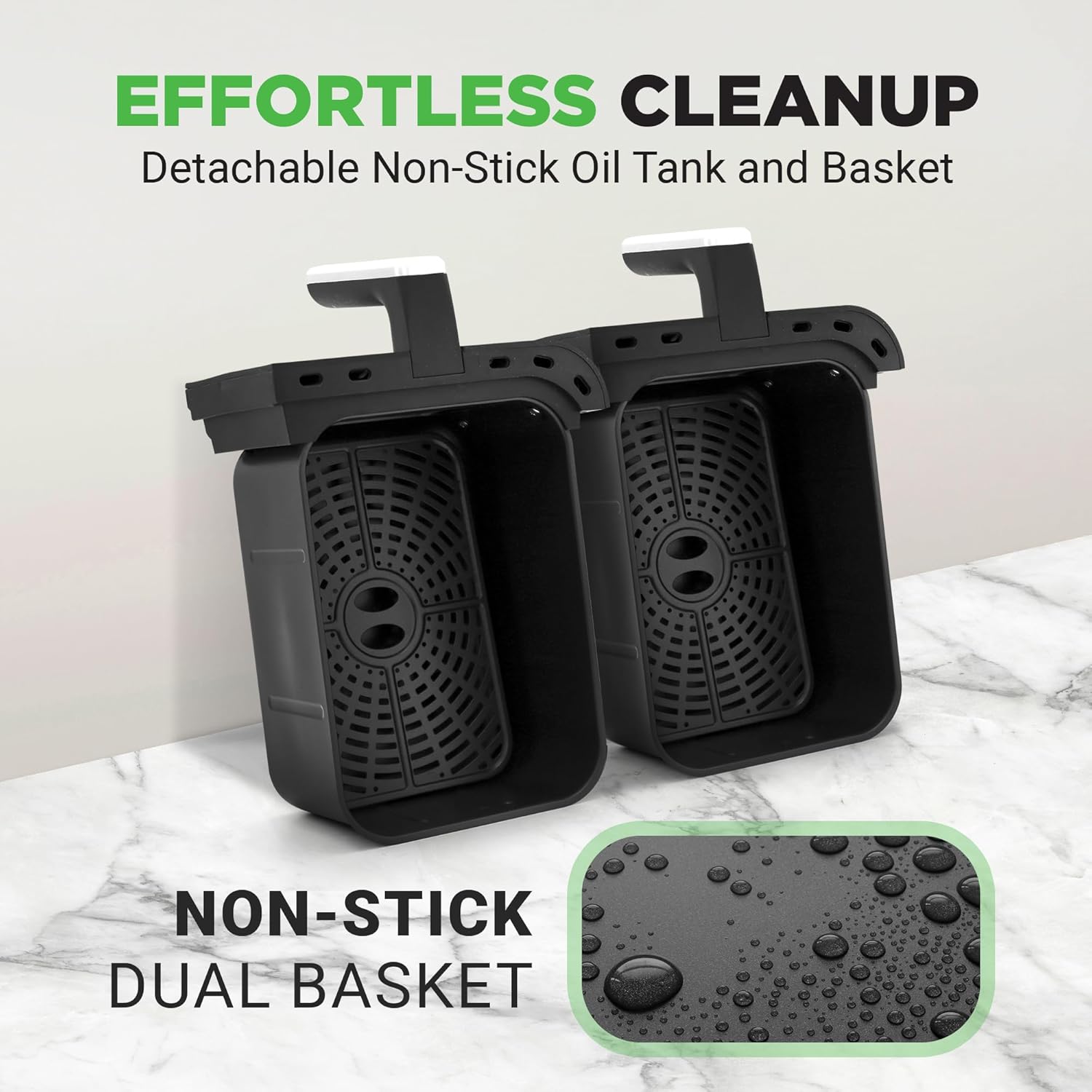 Nutrichef Family Size Double Basket Air Fryer 8.8 QT - Oil Free with Transparent Window & 9 Preset Cooking Options - 360° Hot Air Circulation - Black