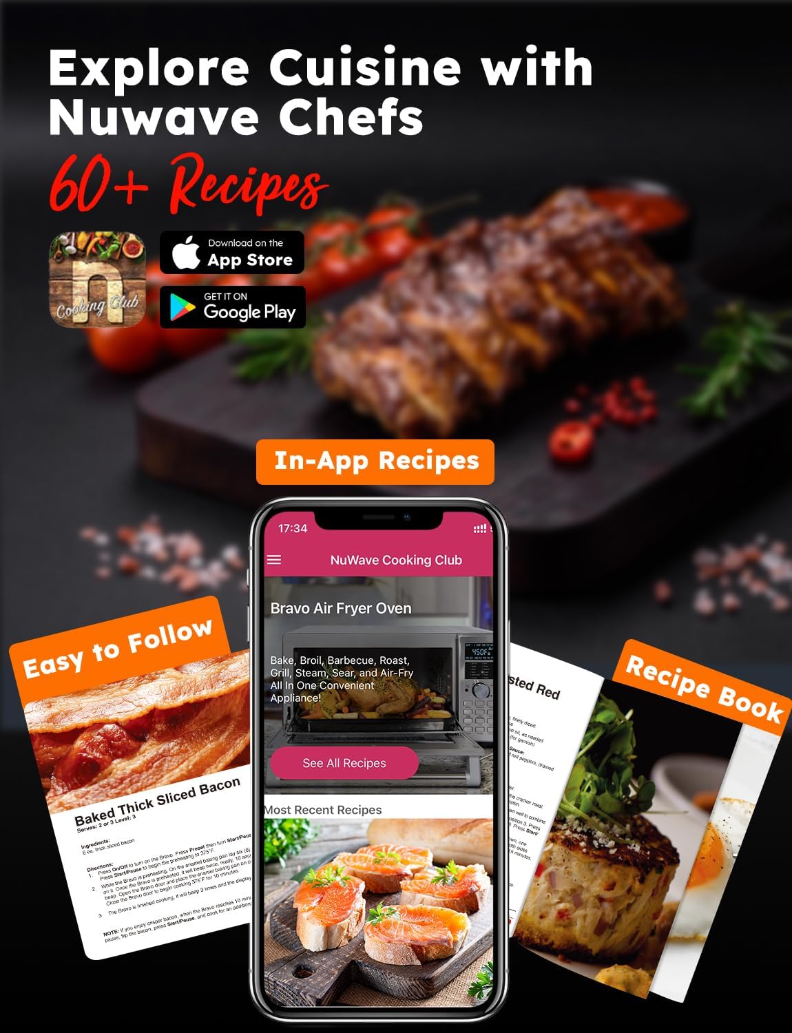 Nuwave Bravo XL Pro Air Fryer Toaster Oven with Grill Combo - 2025 New Ultra-Fast Convection System - 35% Crispier - 2X More Even - 142 Presets - 50-500F - Smarter Probe - PFAS Free - 30QT - Stainless Steel