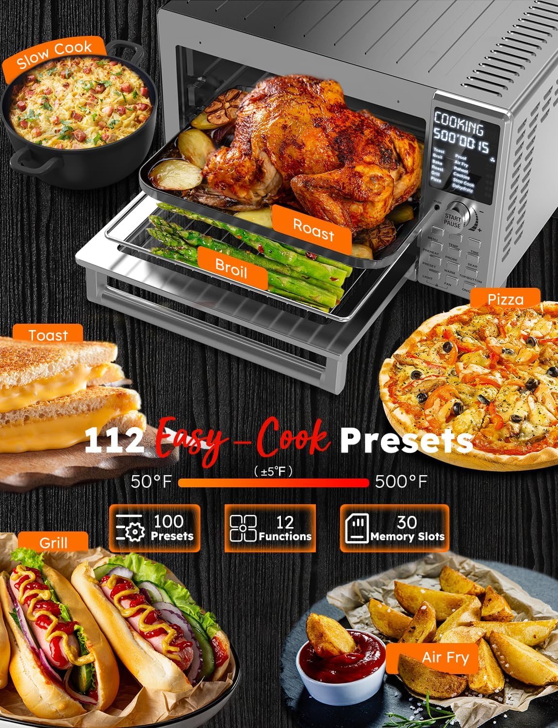 Nuwave Bravo XL Pro Air Fryer Toaster Oven with Grill Combo - 2025 New Ultra-Fast Convection System - 35% Crispier - 2X More Even - 142 Presets - 50-500F - Smarter Probe - PFAS Free - 30QT - Stainless Steel