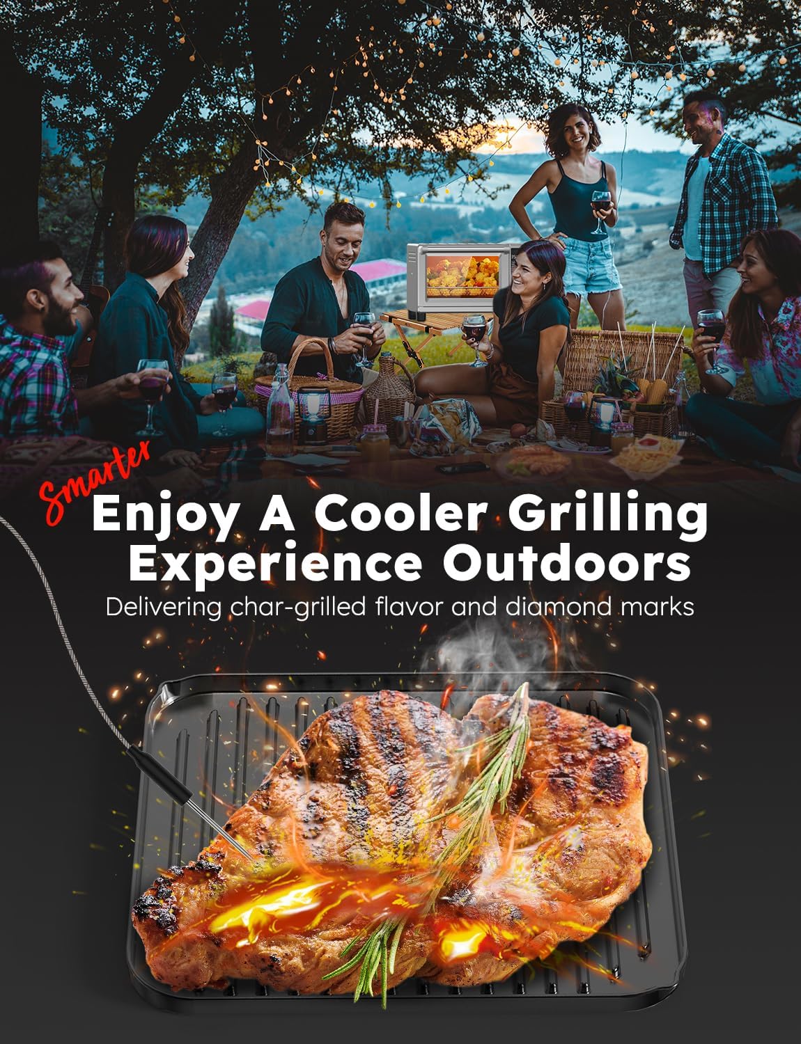 Nuwave Bravo XL Pro Air Fryer Toaster Oven with Grill Combo - 2025 New Ultra-Fast Convection System - 35% Crispier - 2X More Even - 142 Presets - 50-500F - Smarter Probe - PFAS Free - 30QT - Stainless Steel