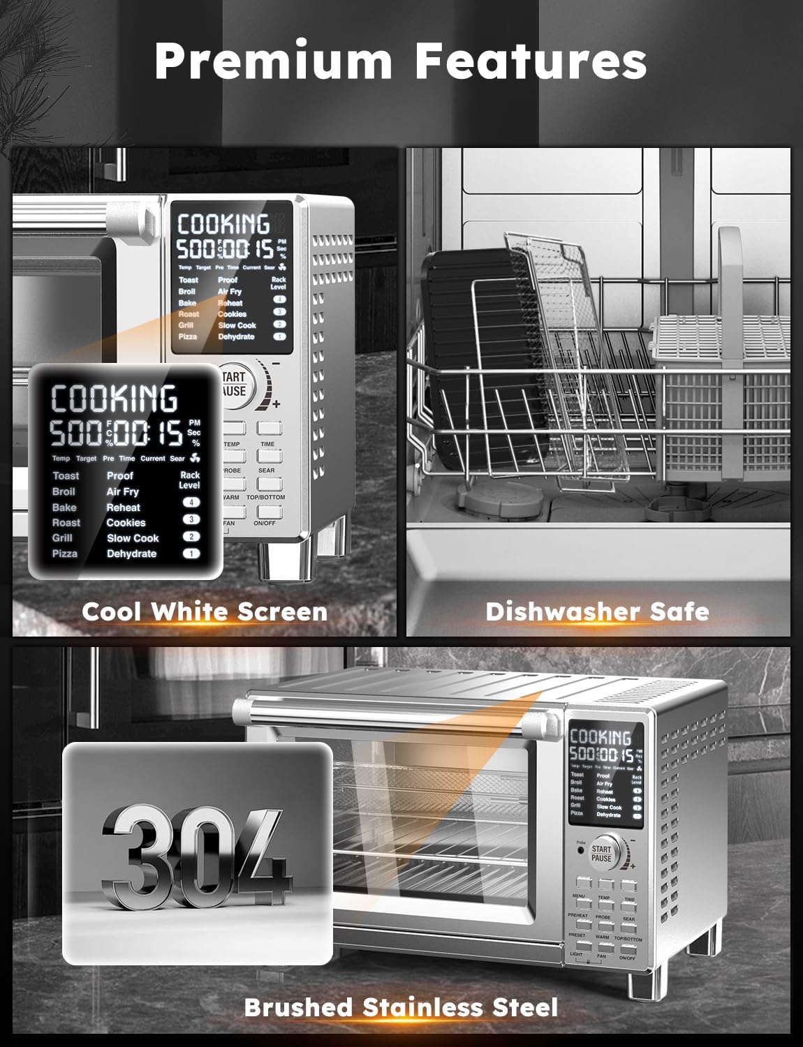 Nuwave Bravo XL Pro Air Fryer Toaster Oven with Grill Combo - 2025 New Ultra-Fast Convection System - 35% Crispier - 2X More Even - 142 Presets - 50-500F - Smarter Probe - PFAS Free - 30QT - Stainless Steel