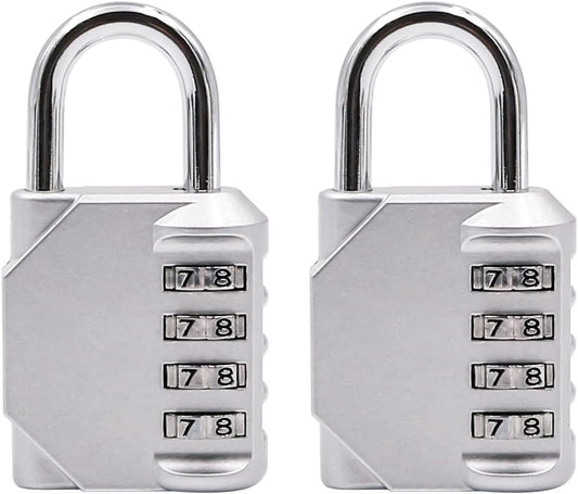 NUZAMAS 2 Pack Heavy Duty 4-Wheel Combination Padlock - Alloy Steel, Corrosion Resistant Weatherproof Keyless Lock for Home, School, Garage Locker - Silver