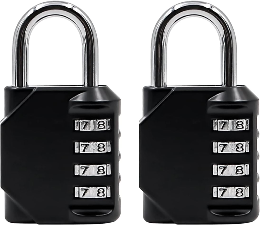 NUZAMAS 2 Pack Heavy Duty 4 Wheels Combination Padlock - Alloy Steel, Weatherproof Keyless Lock for Home, School, Garage Locker - Black