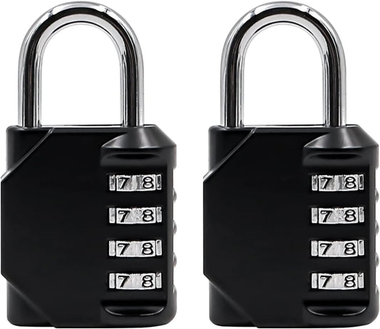 NUZAMAS 2 Pack Heavy Duty 4 Wheels Combination Padlock - Alloy Steel, Weatherproof Keyless Lock for Home, School, Garage Locker - Black