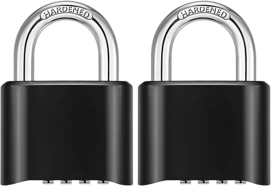 NUZAMAS 4-Wheel Zinc Alloy Combination Padlock Pack of 2 - Heavy Duty & Waterproof Keyless-Lock for Home, School, Garage Locker - Black