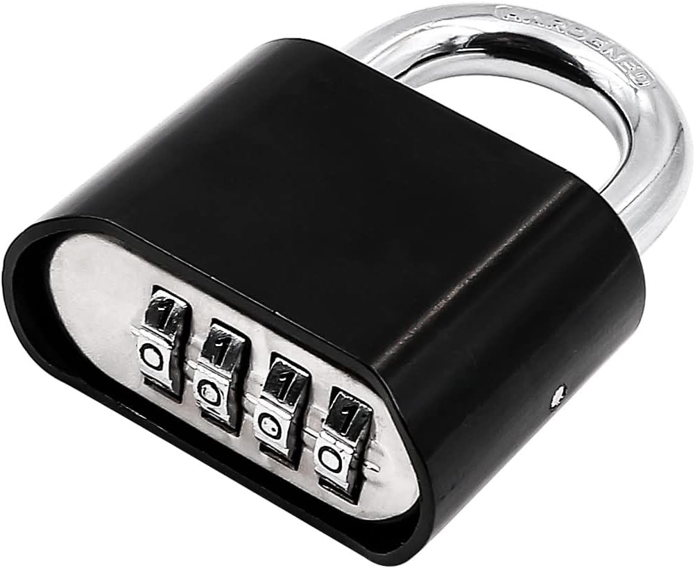 NUZAMAS 4-Wheel Zinc Alloy Combination Padlock Pack of 2 - Heavy Duty & Waterproof Keyless-Lock for Home, School, Garage Locker - Black