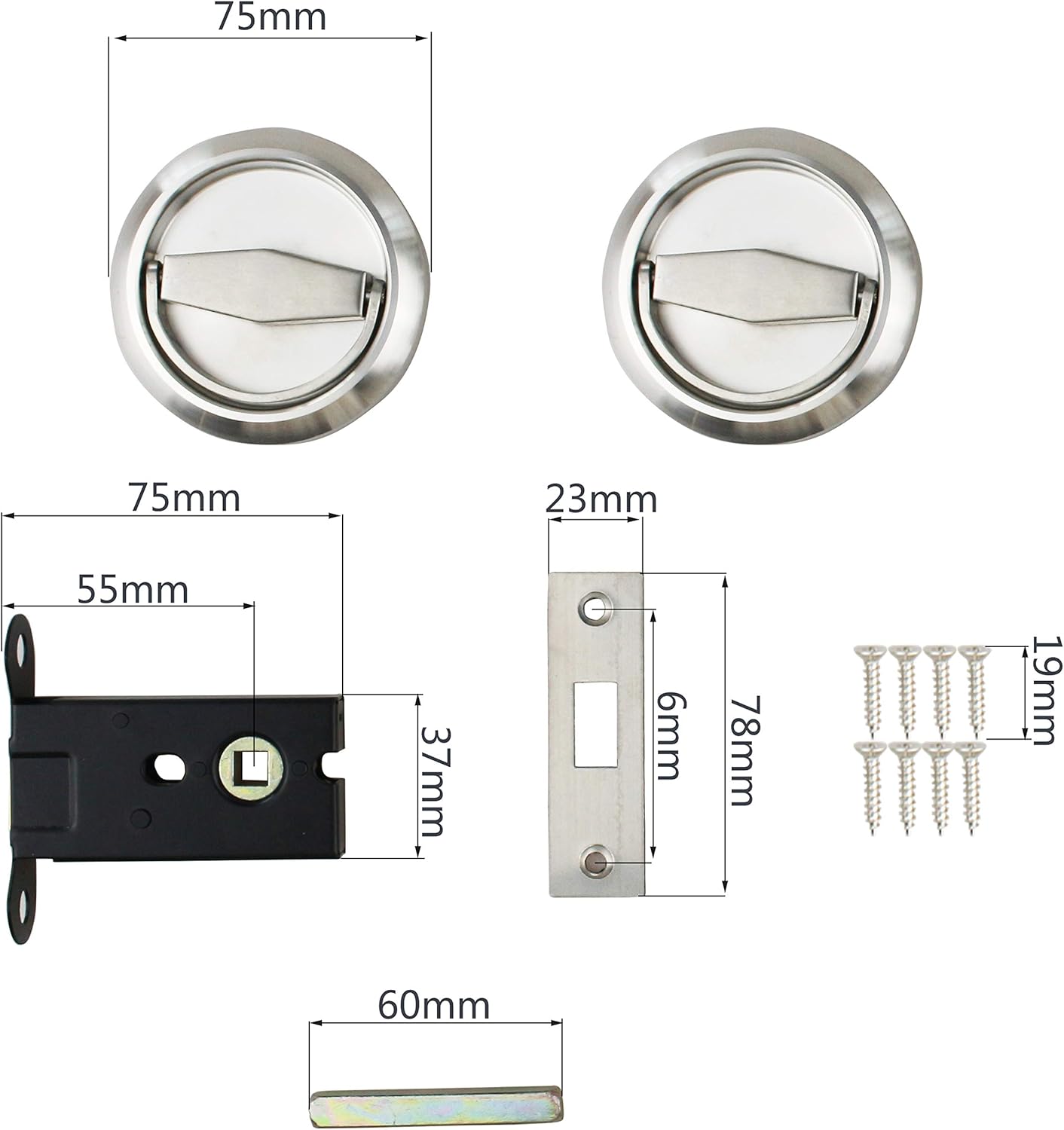 NUZAMAS Round Pocket Door Latch Set - Privacy Latch for Bedroom, Kitchen, Bathroom, Laundry Room - 304 Stainless Steel