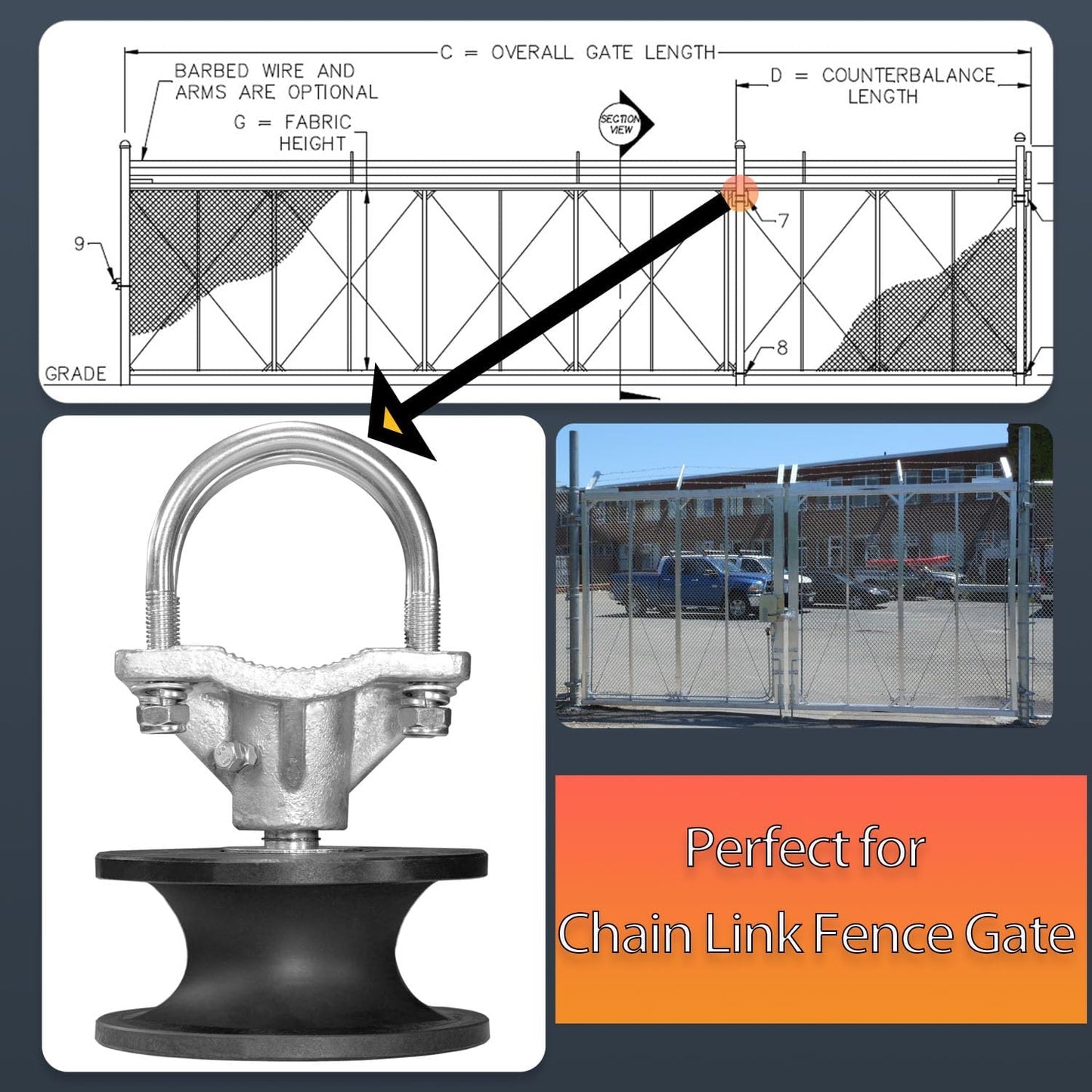 Nylon Cantilever Gate Rollers for 4" Round Post - Slide Gates, Chain Link Fence Frames - 1pc