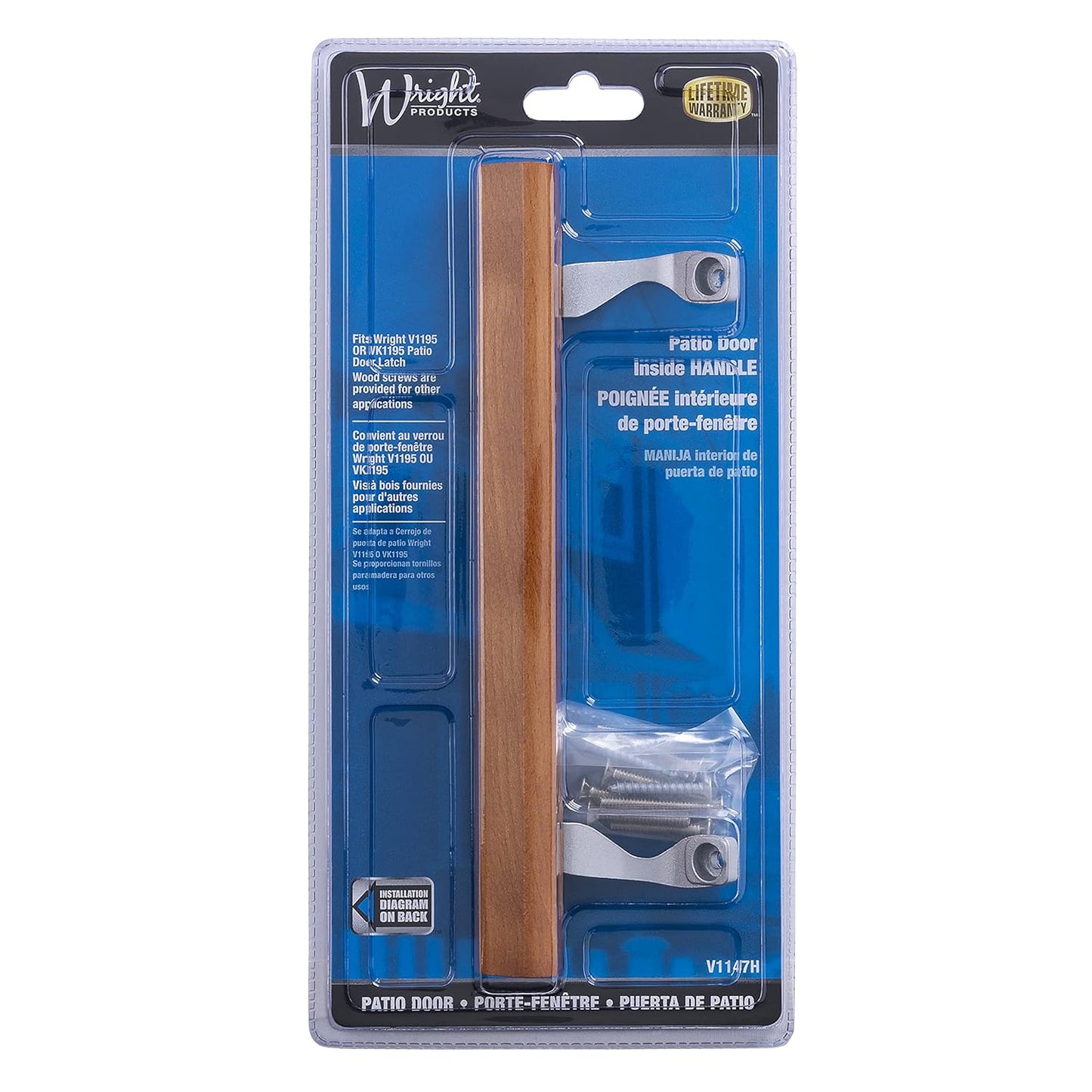 Oak Sliding Patio Door Handle Set - Replacement for Wood/Aluminum Grey Doors - Internal Handle Kit