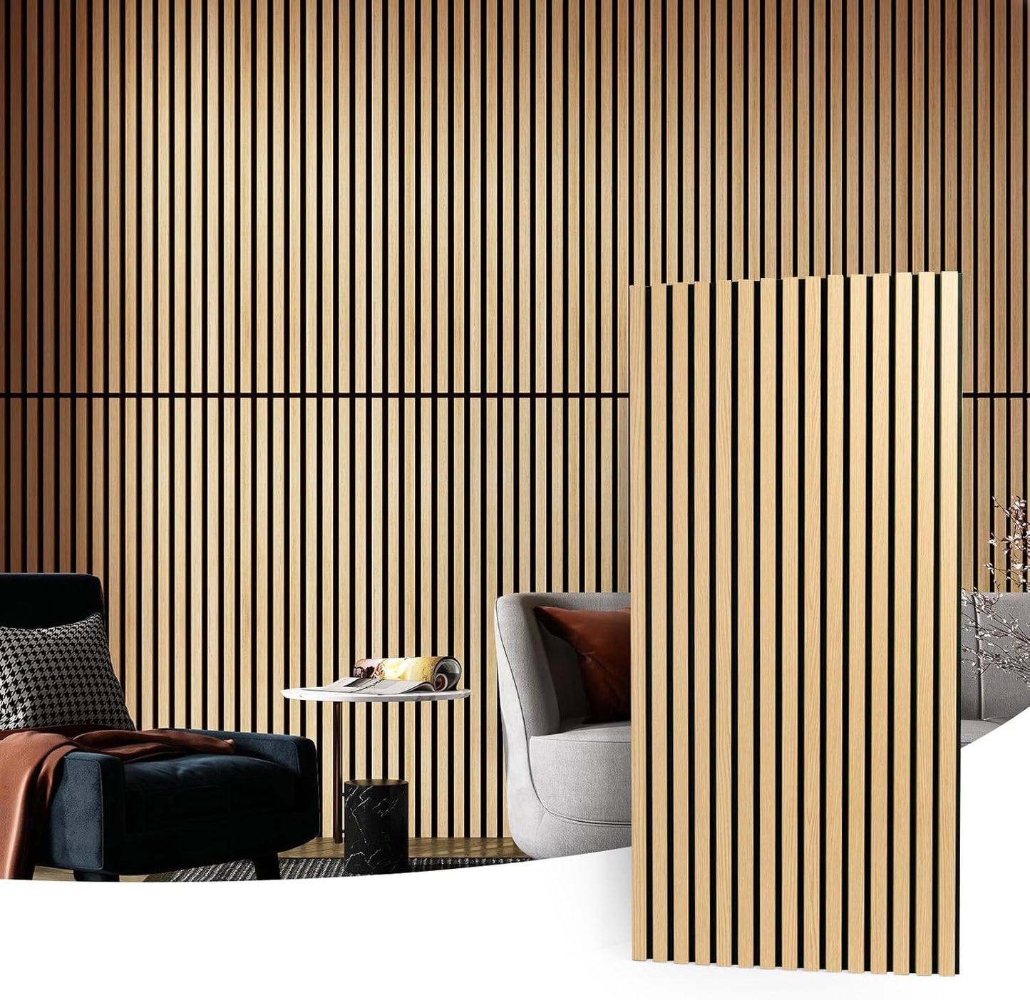 Oak Wood Finish 3D Fluted Acoustic Panels for Wall and Ceiling - Sound Absorbing Panel with Wood Slat Design by Art3d