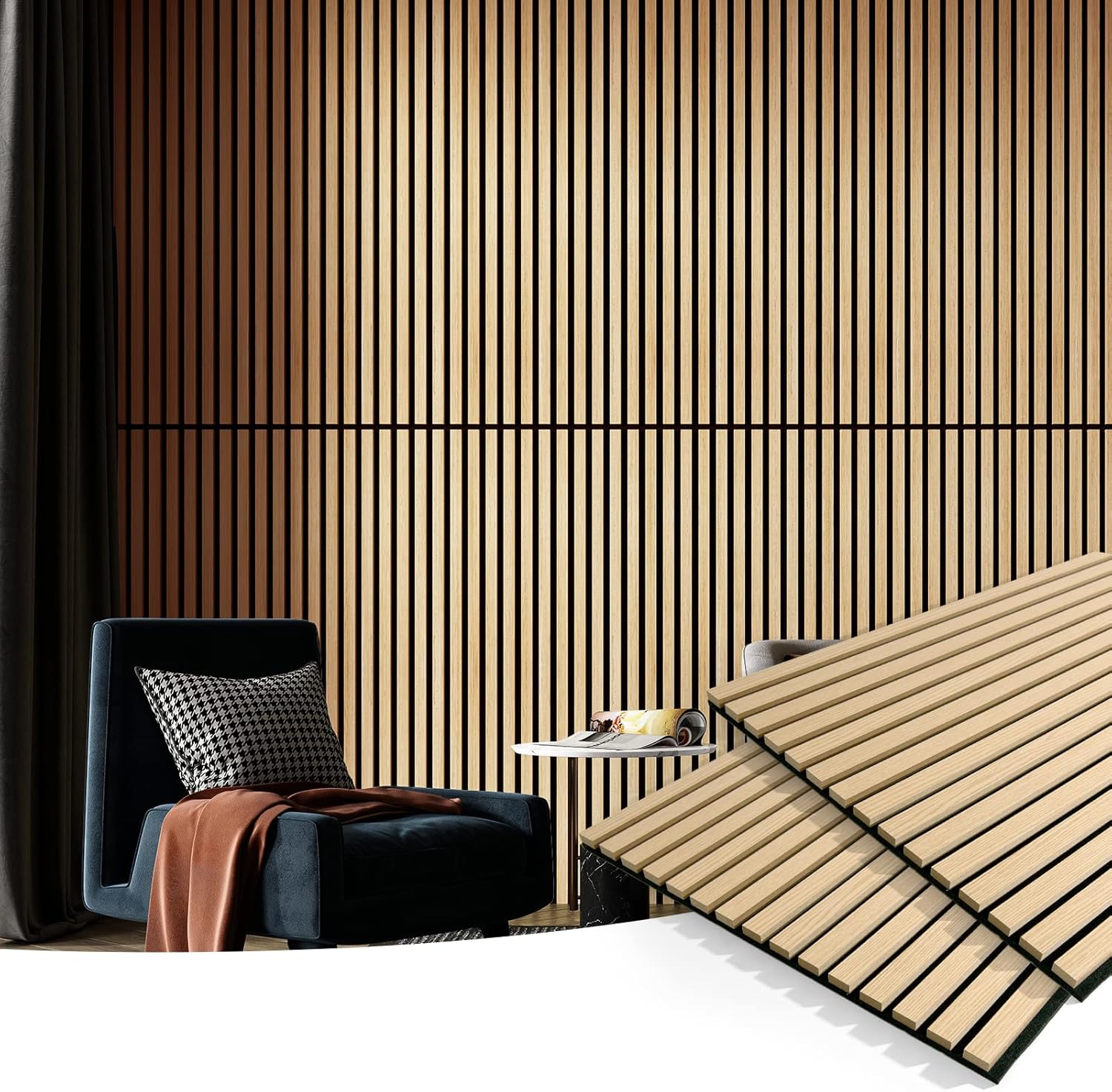 Oak Wood Finish 3D Fluted Acoustic Panels for Wall and Ceiling - Sound Absorbing Panel with Wood Slat Design by Art3d