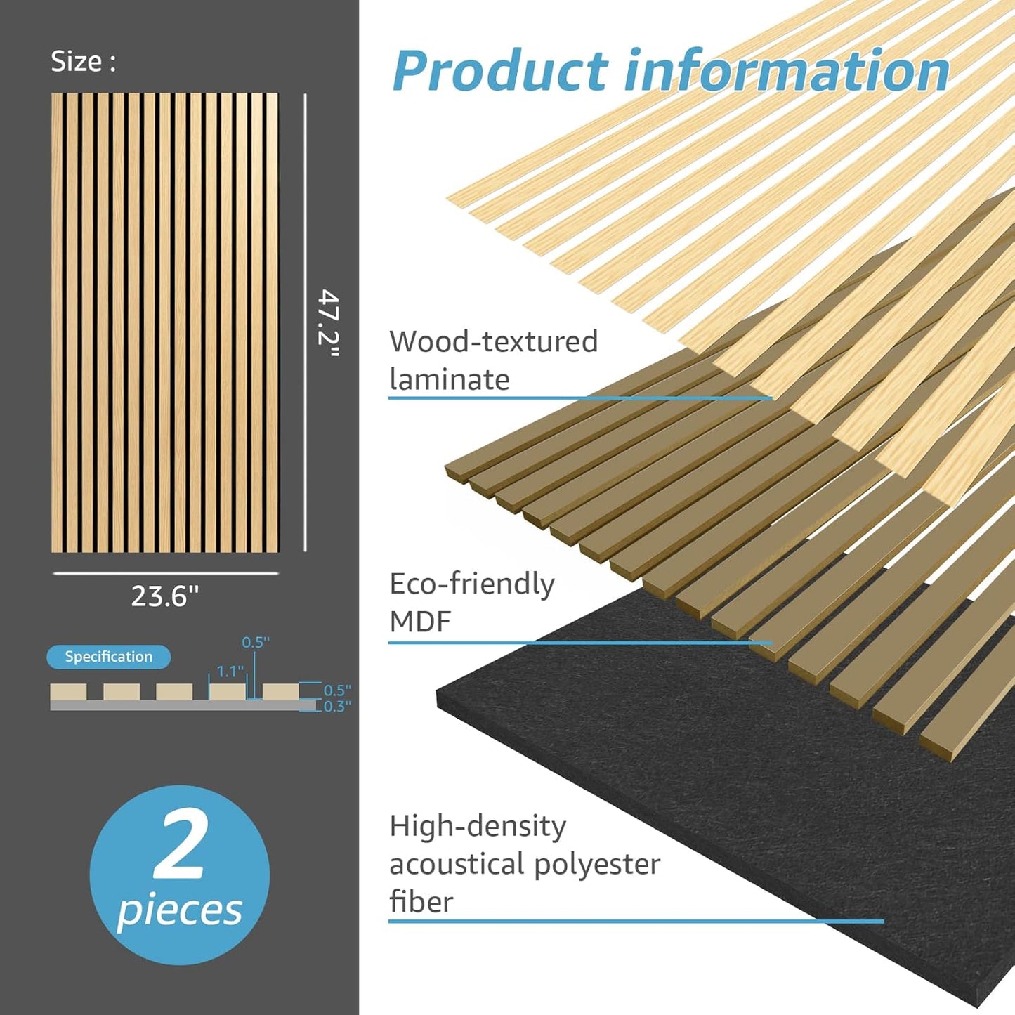 Oak Wood Finish 3D Fluted Acoustic Panels for Wall and Ceiling - Sound Absorbing Panel with Wood Slat Design by Art3d