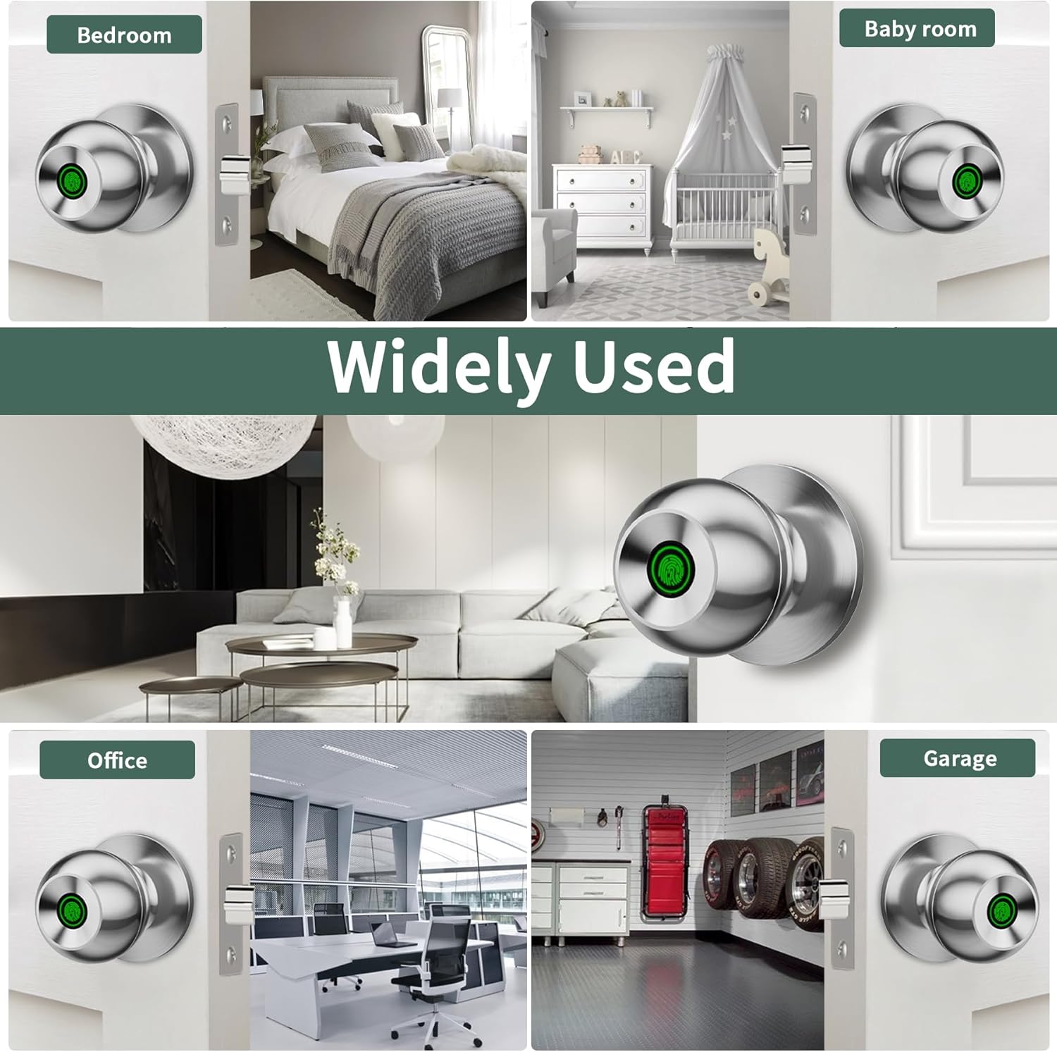 ocinone Smart Fingerprint Door Knob - Keyless Biometric Lock with App Bluetooth Control, Thumbprint Entry - Ideal for Home, Hotels, Offices - Bedroom Security - Silver