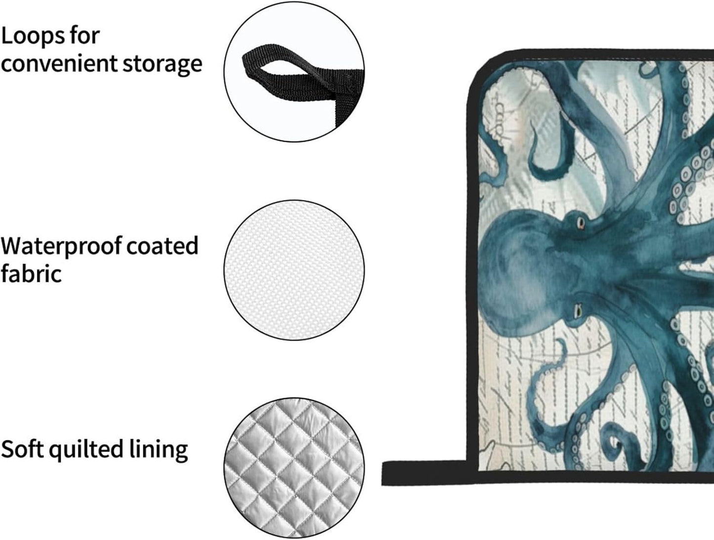 Octopus Kitchen Gloves and Pot Holders Set of 4, Heat Resistant for Baking, Cooking, Grilling, BBQ - Qdoepfl