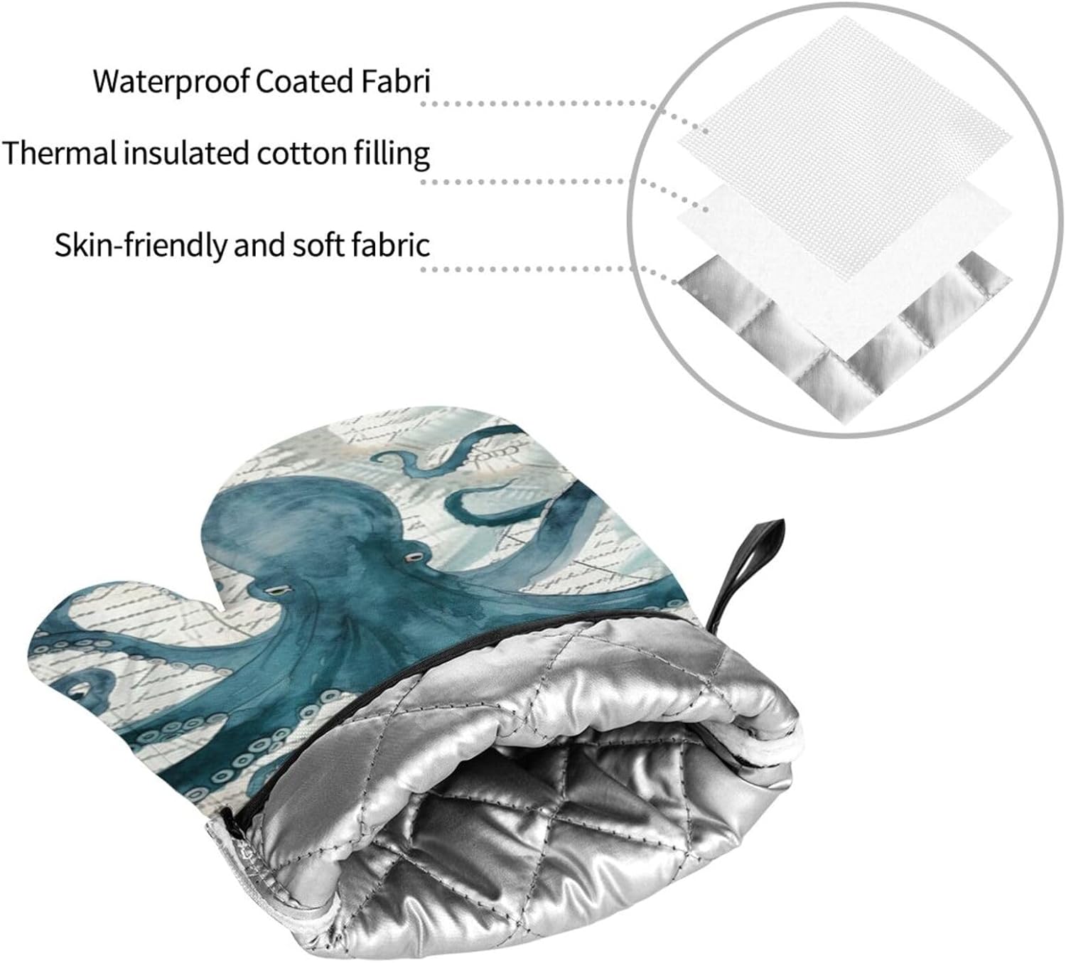 Octopus Kitchen Gloves and Pot Holders Set of 4, Heat Resistant for Baking, Cooking, Grilling, BBQ - Qdoepfl