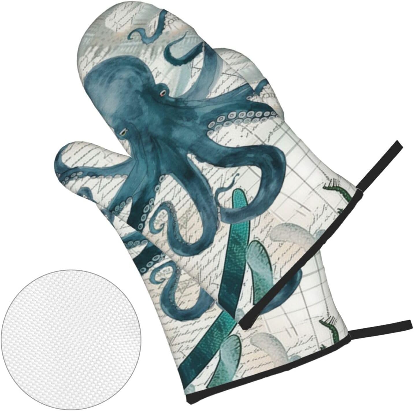 Octopus Kitchen Gloves and Pot Holders Set of 4, Heat Resistant for Baking, Cooking, Grilling, BBQ - Qdoepfl