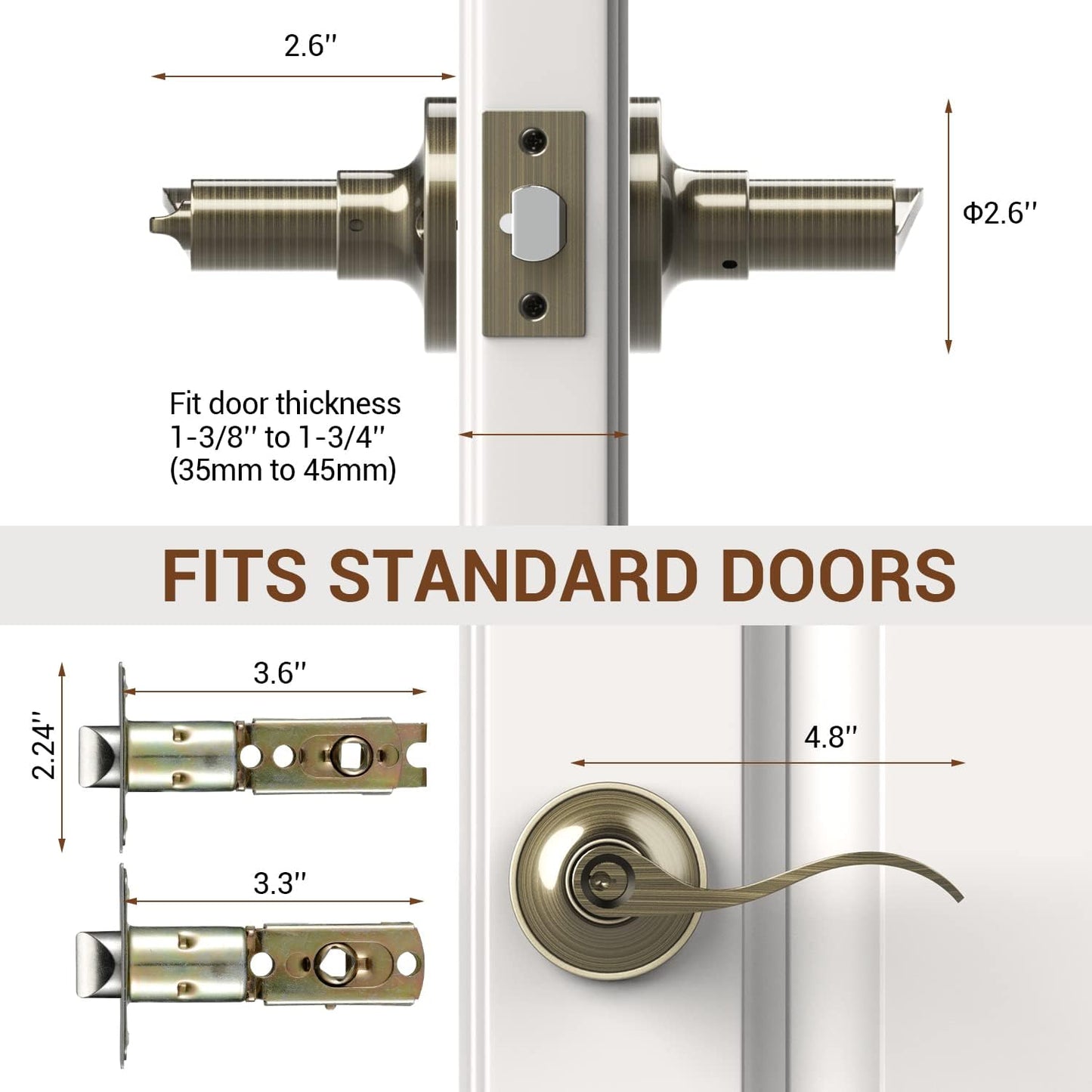Ohuhu Wave Style Door Handle with Key, Antique Brass Bronze Knobs for Bedroom Bathroom Privacy - Interior/Exterior Lock Lever