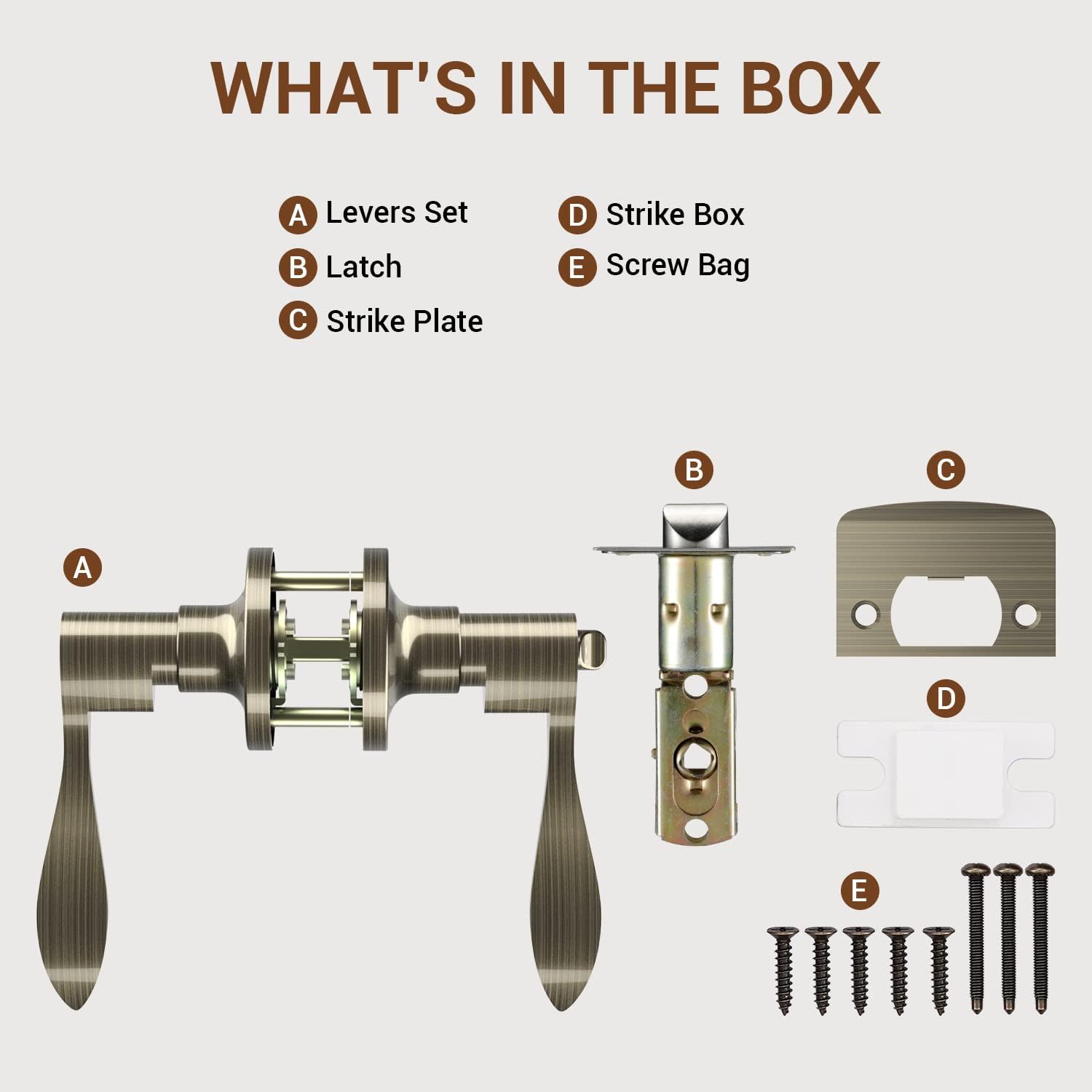 Ohuhu Wave Style Door Handle with Key, Antique Brass Bronze Knobs for Bedroom Bathroom Privacy - Interior/Exterior Lock Lever