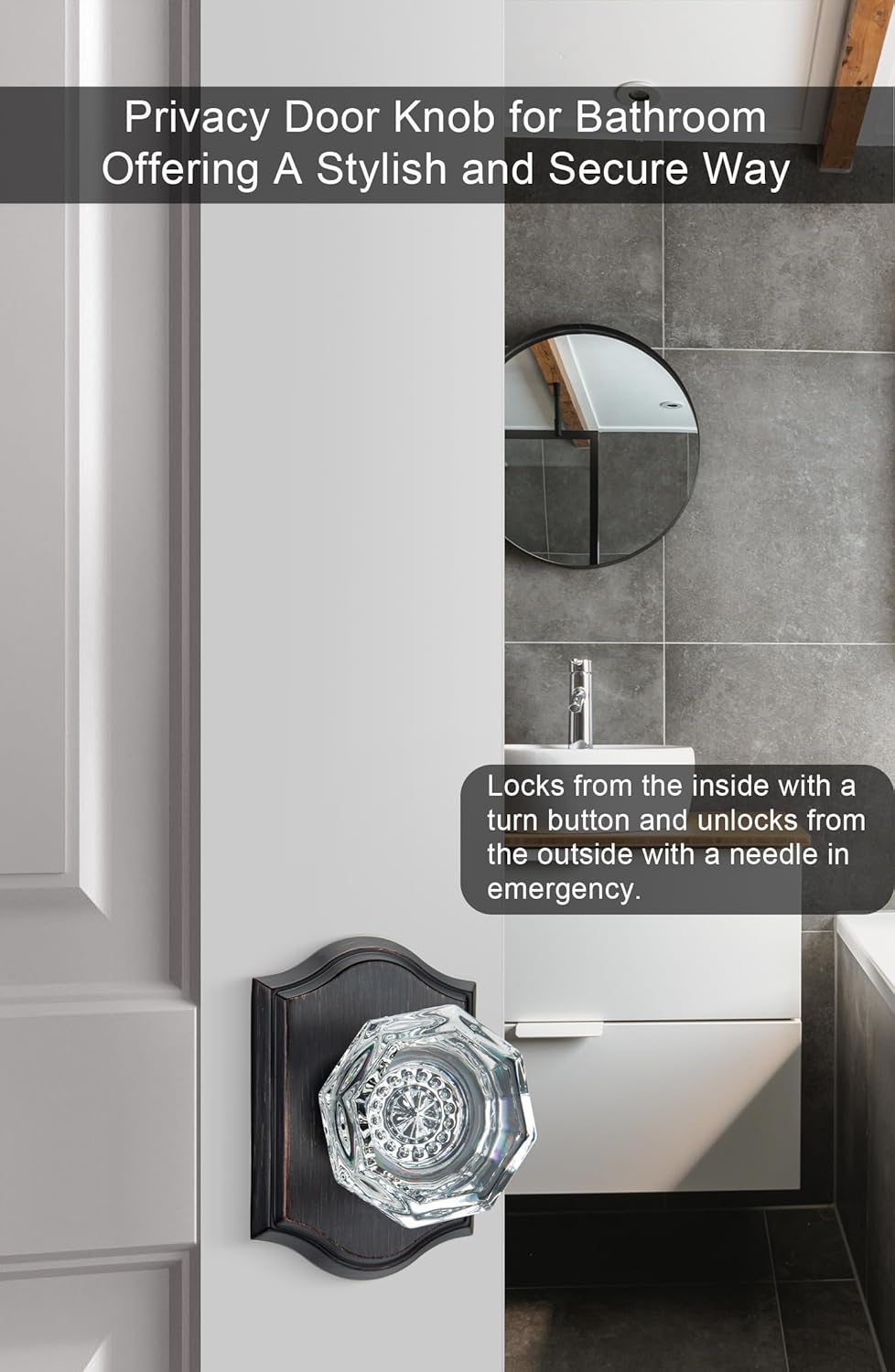 Oil Rubbed Bronze Crystal Glass Door Knobs - Privacy Locking Decor for Bedroom or Bathroom