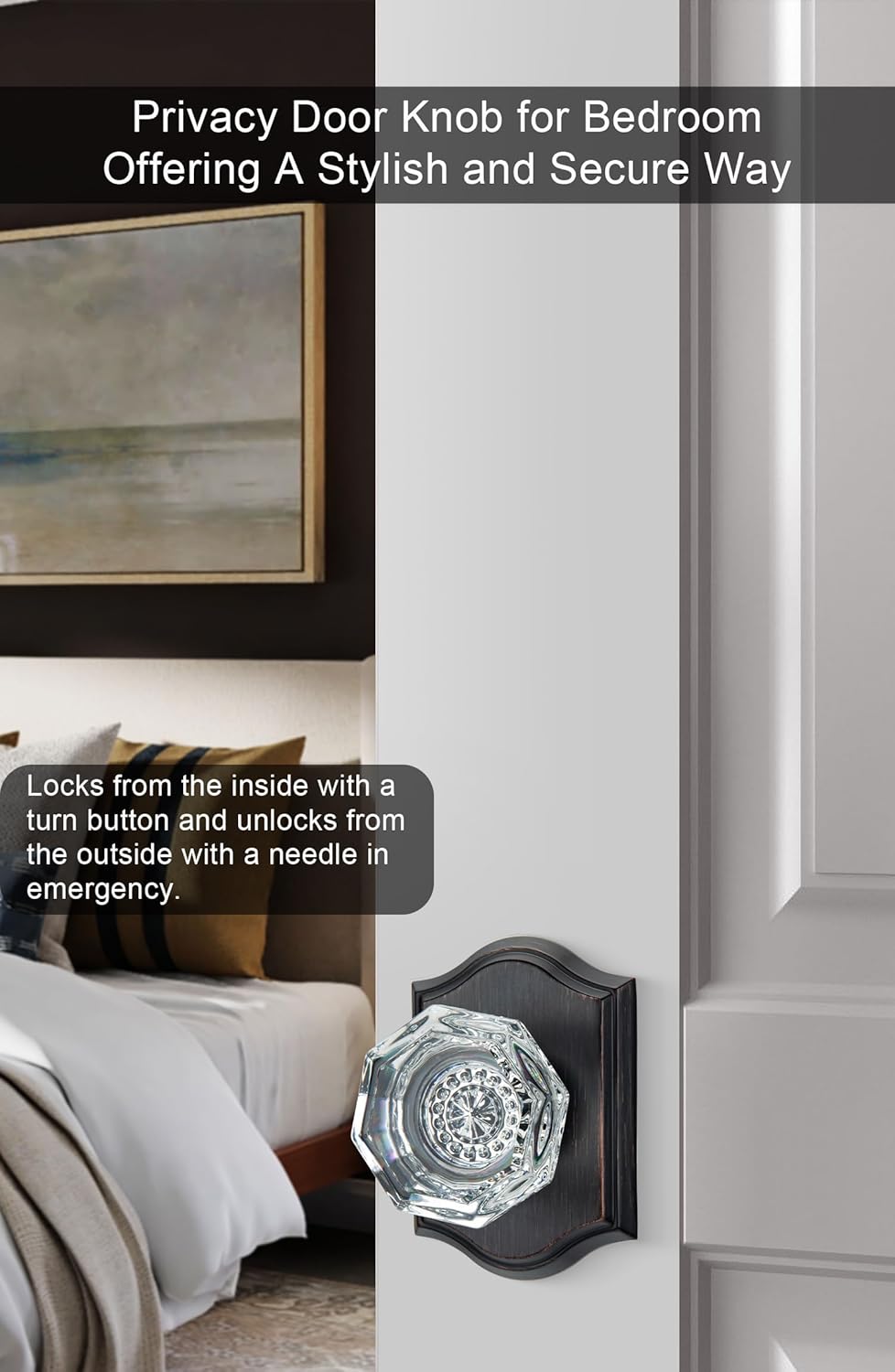 Oil Rubbed Bronze Crystal Glass Door Knobs - Privacy Locking Decor for Bedroom or Bathroom