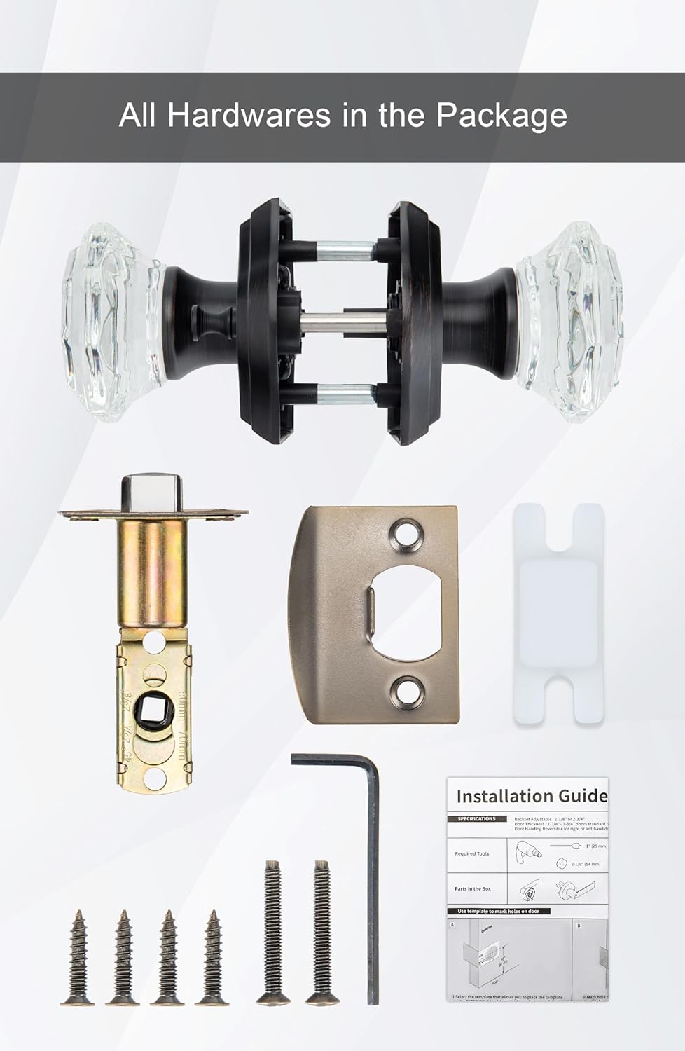 Oil Rubbed Bronze Crystal Glass Door Knobs - Privacy Locking Decor for Bedroom or Bathroom