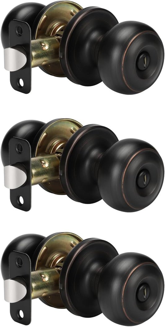 Oil-Rubbed Bronze Interior Door Knobs - Privacy Bedroom Knobs (3 Pack)