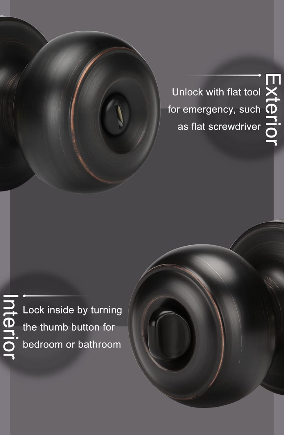 Oil-Rubbed Bronze Interior Door Knobs - Privacy Bedroom Knobs (3 Pack)