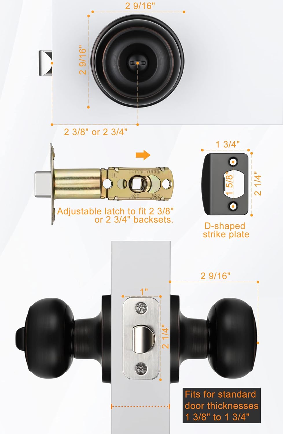 Oil-Rubbed Bronze Interior Door Knobs - Privacy Bedroom Knobs (3 Pack)