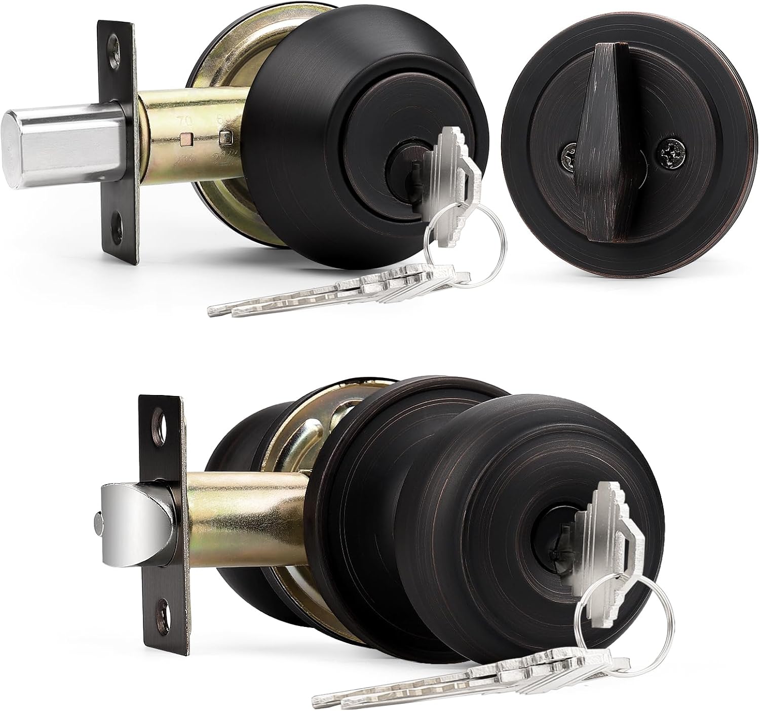 Oil-Rubbed Bronze Keyed Alike Entry Door Knob and Deadbolt Set by Probrico - Single Cylinder, Round Ball Design, 1 Pack